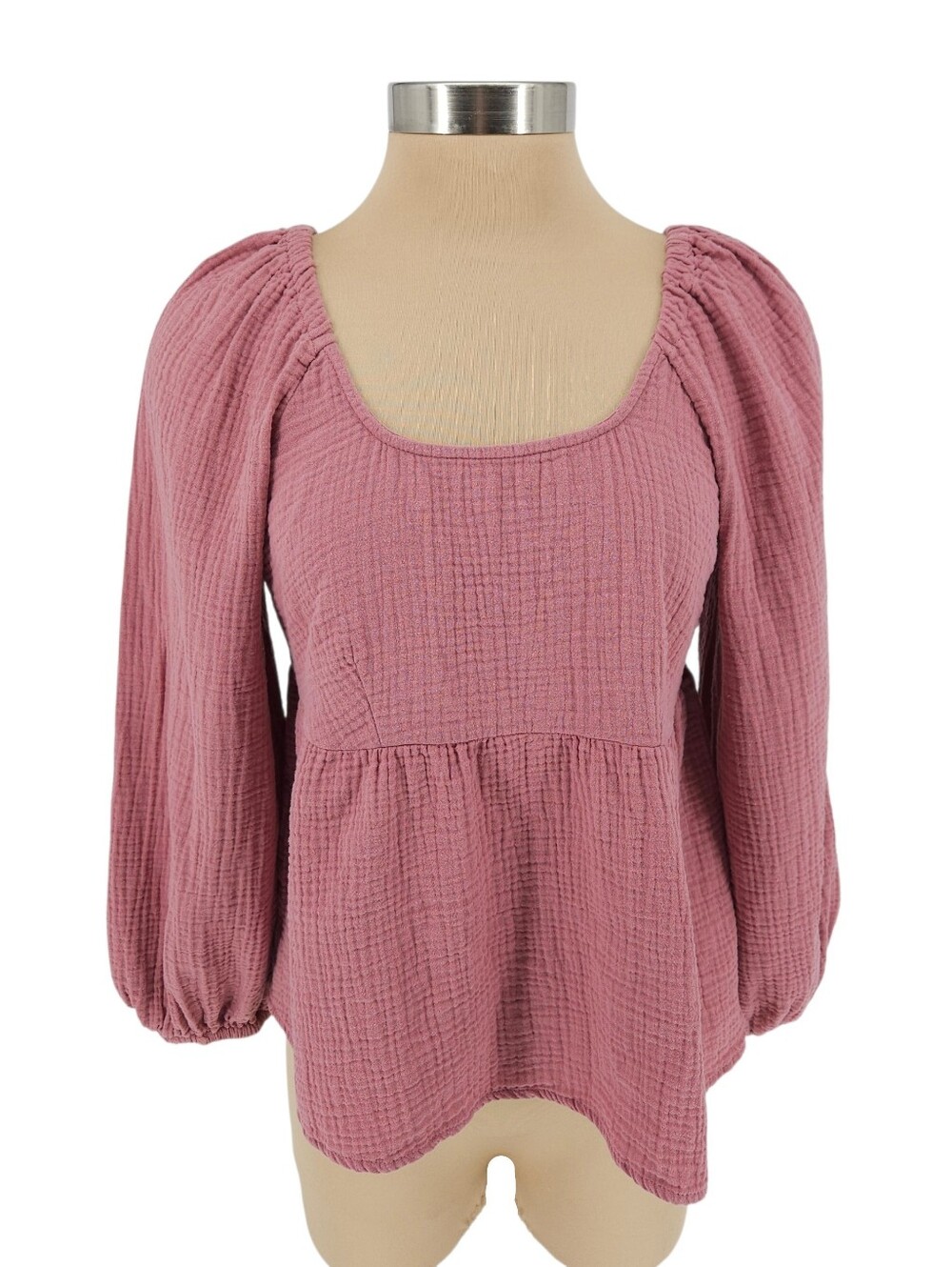 Universal Thread Peasant Babydoll Top Pink Gauze Long Sleeve Shirt XS